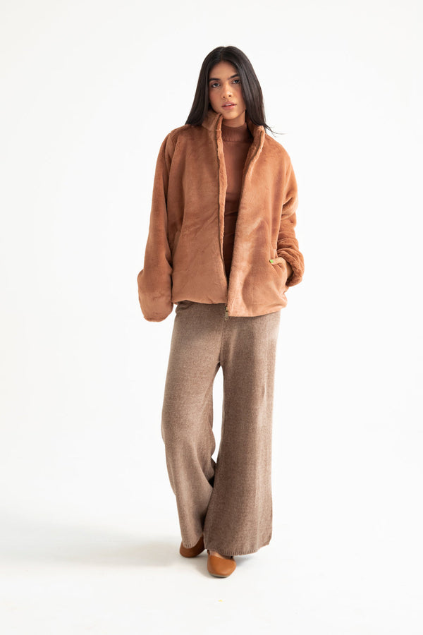 FUR JACKET WITH MOCK NECK